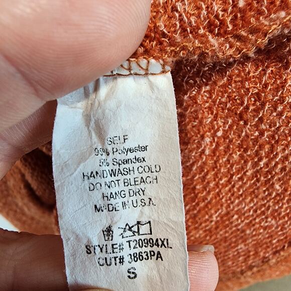 White Birch Mock Neck Cutout Sweater Size S Burnt Orange Balloon Sleeve Autumn - Picture 9 of 10